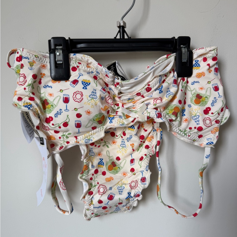 Dippin daisy's cream wine fruit girl dinner printed bikini set